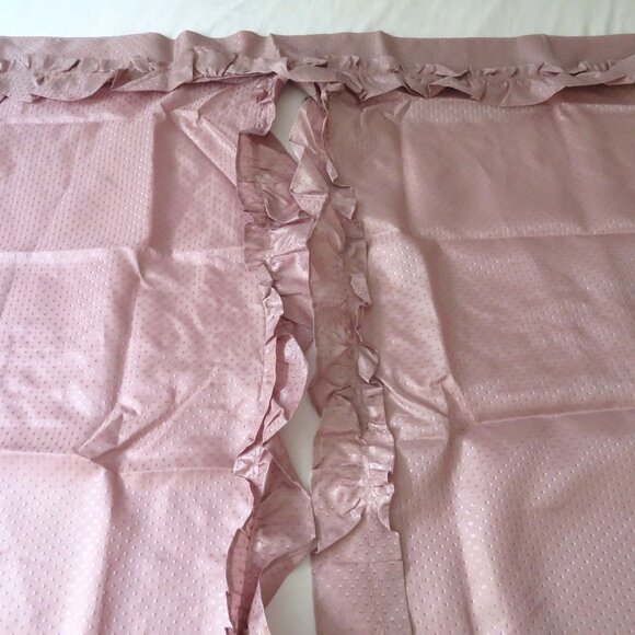 Vintage Style Pink Ruffled Polyester Curtains Split Panels No Tie Backs Bath NEW - Picture 2 of 6